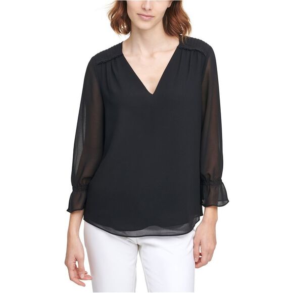 Calvin Klein Women's Ruffle Trim Blouse Charcoal Size 3X